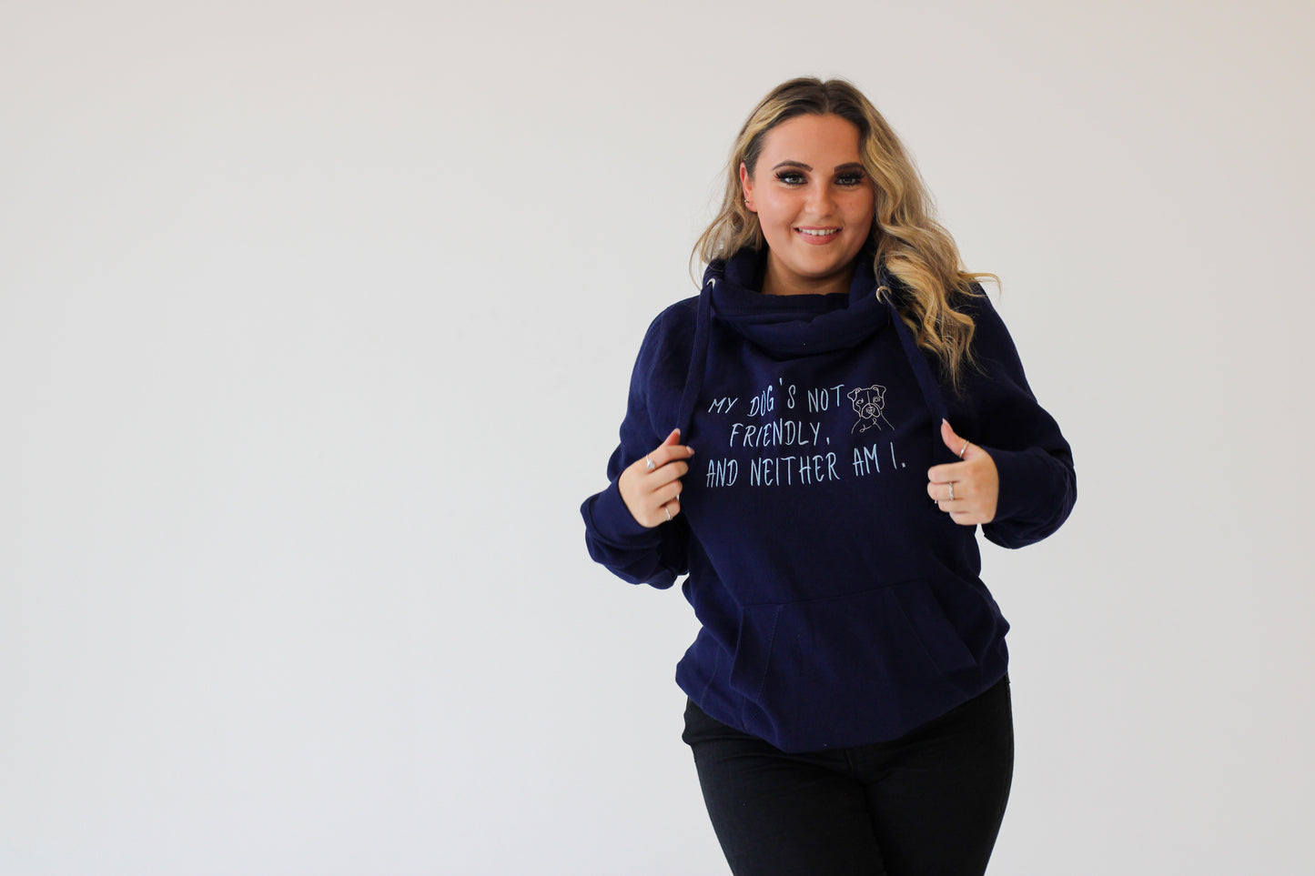 'My dog’s not friendly' Cross Neck Hoodie