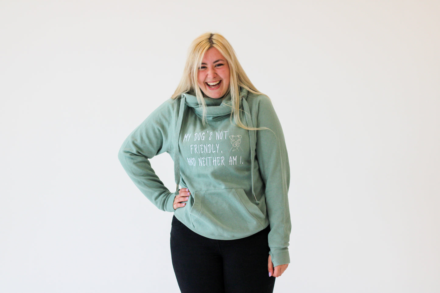 'My dog’s not friendly' Cross Neck Hoodie