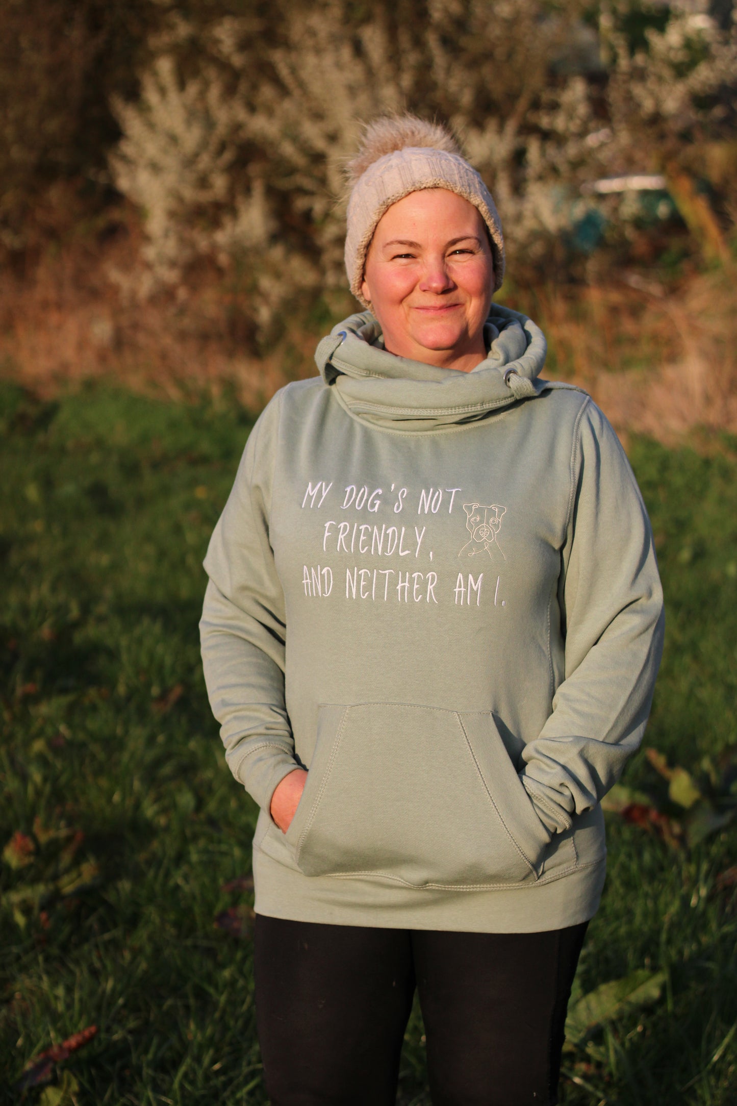 'My dog’s not friendly' Cross Neck Hoodie