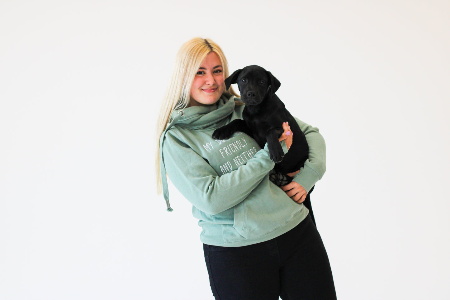 'My dog’s not friendly' Cross Neck Hoodie