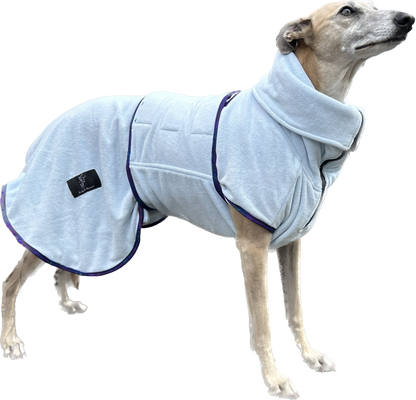 SECONDS- Pathfinder Dog Microfibre Drying Coat - Ice Blue with Marble Trim