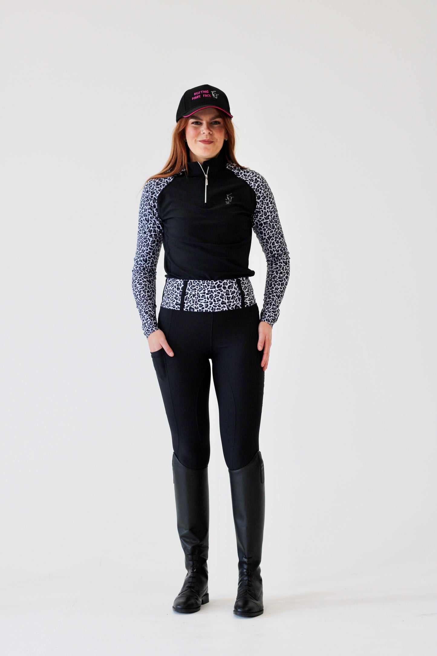 Snow Leopard Riding Leggings - Black