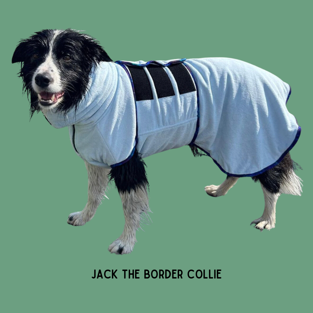 Pathfinder Dog Microfibre Drying Coat - Ice Blue with Marble Trim