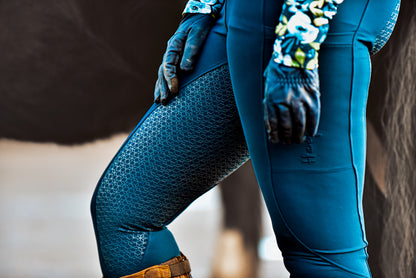 Full Seat Blue Peony Riding Leggings- Navy