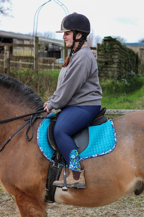 Full Seat Blue Peony Riding Leggings- Navy